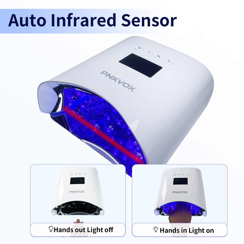 PNKVOK 96W Professional UV LED Nail Lamp, Rechargeable Gel Nail Dryer Dual Control Panel, Auto Sensor 4 Timer Settings, Professional Nail Light for Home Salon Manicure Pedicure