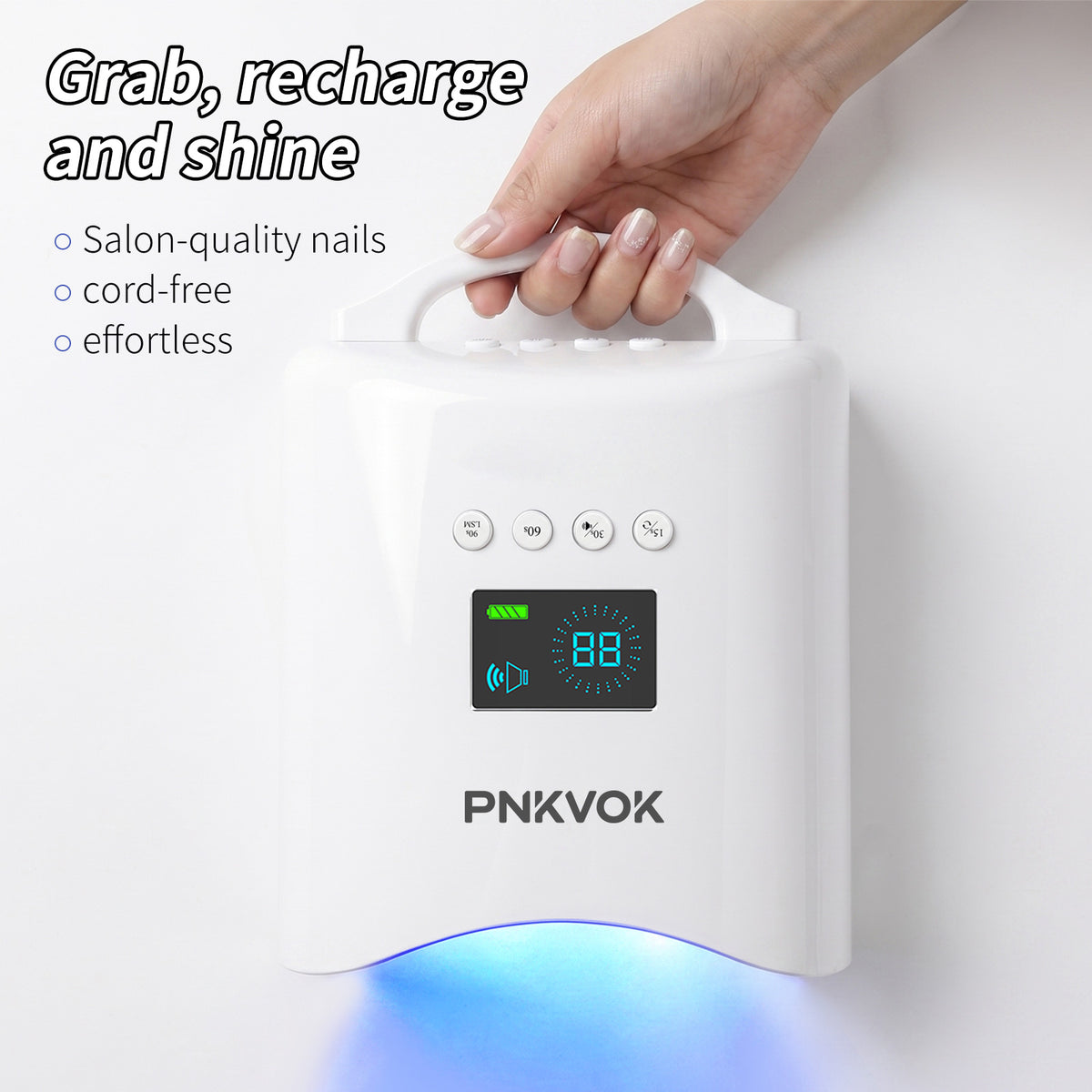 PNKVOK 96W Professional UV LED Nail Lamp, Rechargeable Gel Nail Dryer Dual Control Panel, Auto Sensor 4 Timer Settings, Professional Nail Light for Home Salon Manicure Pedicure