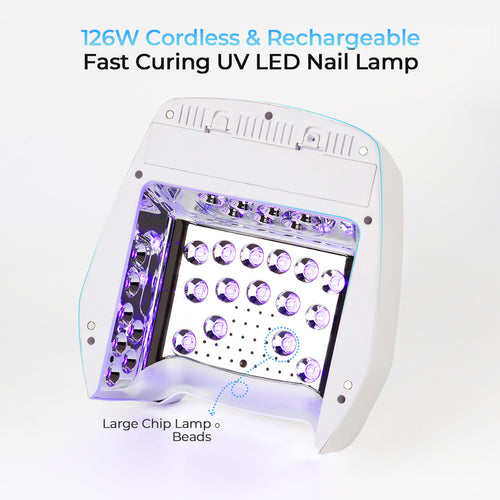 126W Rechargeable UV LED Nail Lamp Professional Cordless Nail Dryer Built-in Handle for Comfortable Grip, Smart Timer Removable Tray, Cordless Gel Nail Lamp for Manicure Pedicure